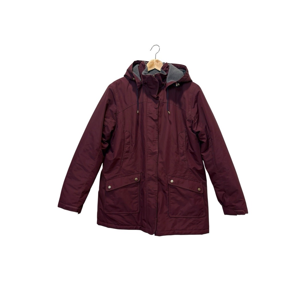 Lands End Women's Coat Sz L Burgundy Parka Hooded Thermacheck Windcheck Gorpcore